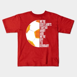 Scotland's Tartan Army, White and Yellow Tartan Ball and Text Design Kids T-Shirt